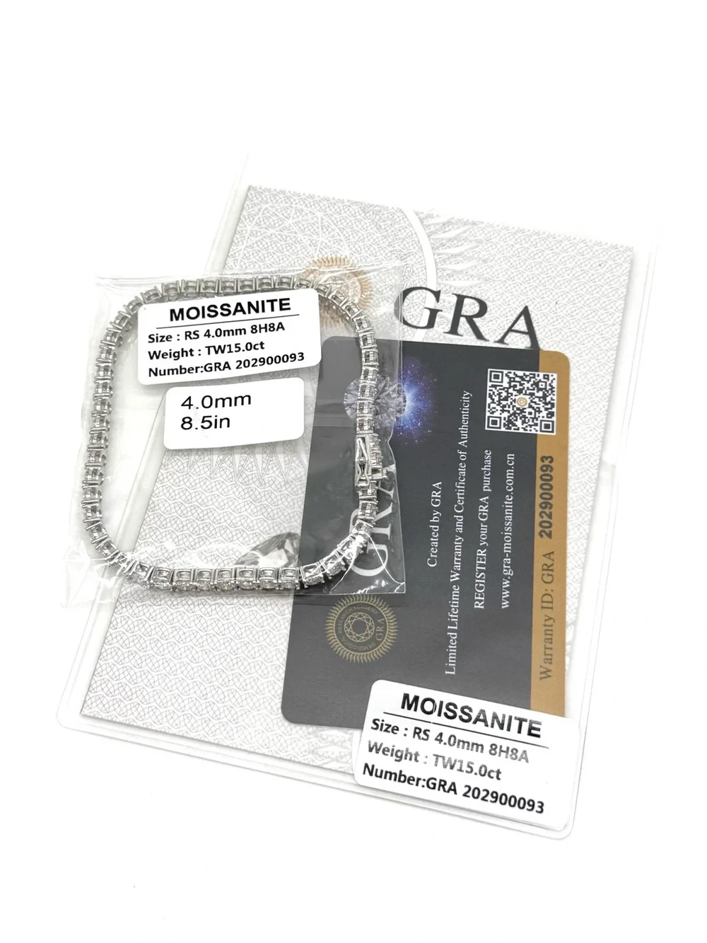 925 Silver, 15.3CTW Moissanite Tennis Bracelet - 8.5”